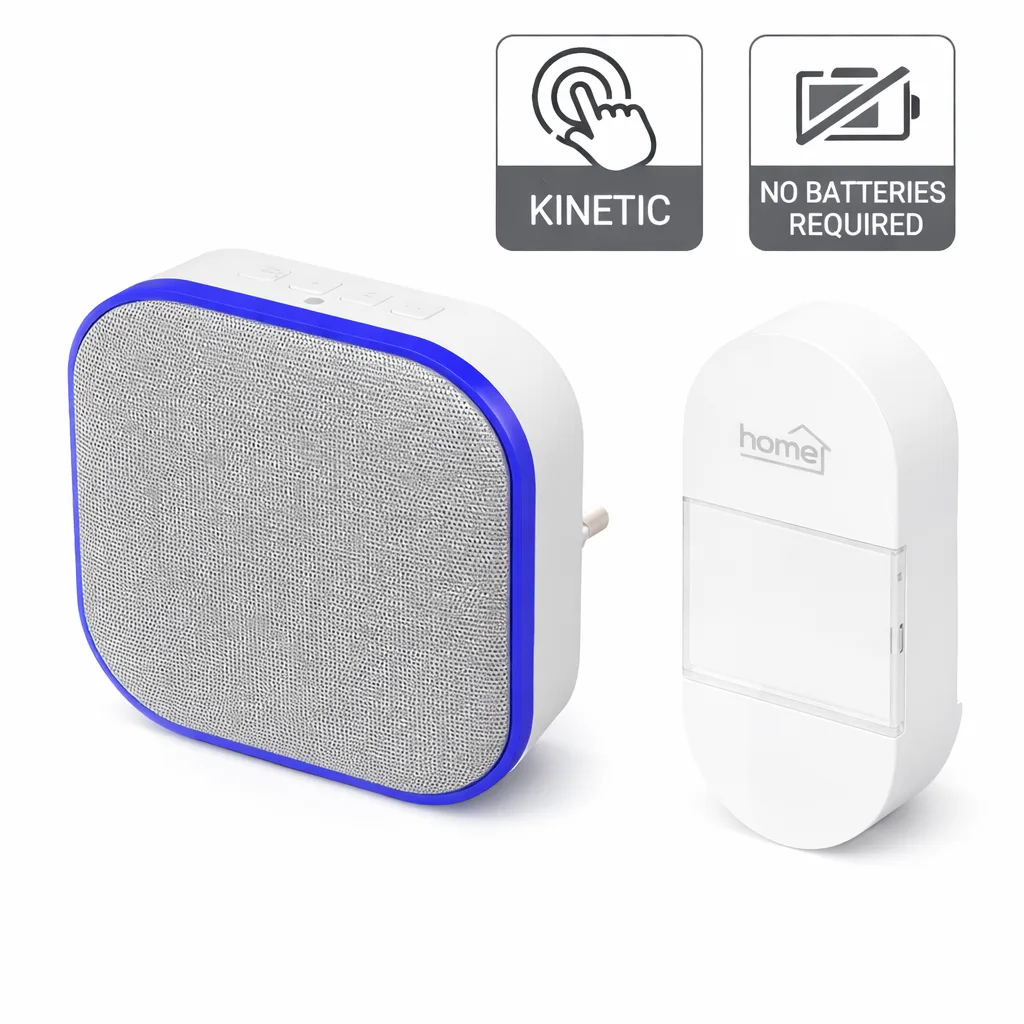Bežično Kućno Zvono HOME 230V~ sa Kinetičkim Tasterom – 36 Melodija, Domet 140m, IP44 Otporno na Kišu i Vlagu