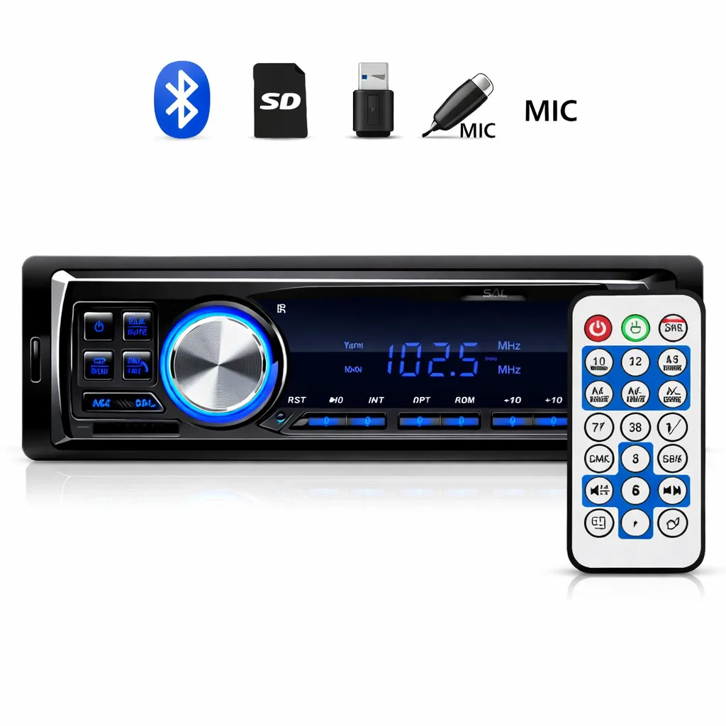 Auto radio SAL VBT1100/BL sa Bluetooth, 1xUSB/1xSD ulazom, AUX, FM radio i daljinskim – Plavo osvetljenje, 4 x 45W