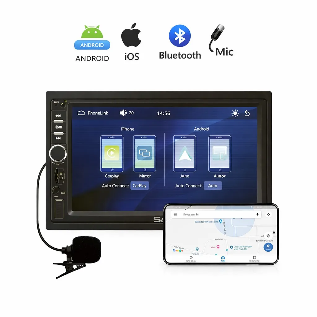 Multimedia - Auto radio SAL VBX910 sa 7" ekranom osetljivim na dodir, CarPlay, Android Auto, Bluetooth 5.2, USB/microSD, AM/FM, daljinskim i ulazom za zadnju kameru – 4 x 45W