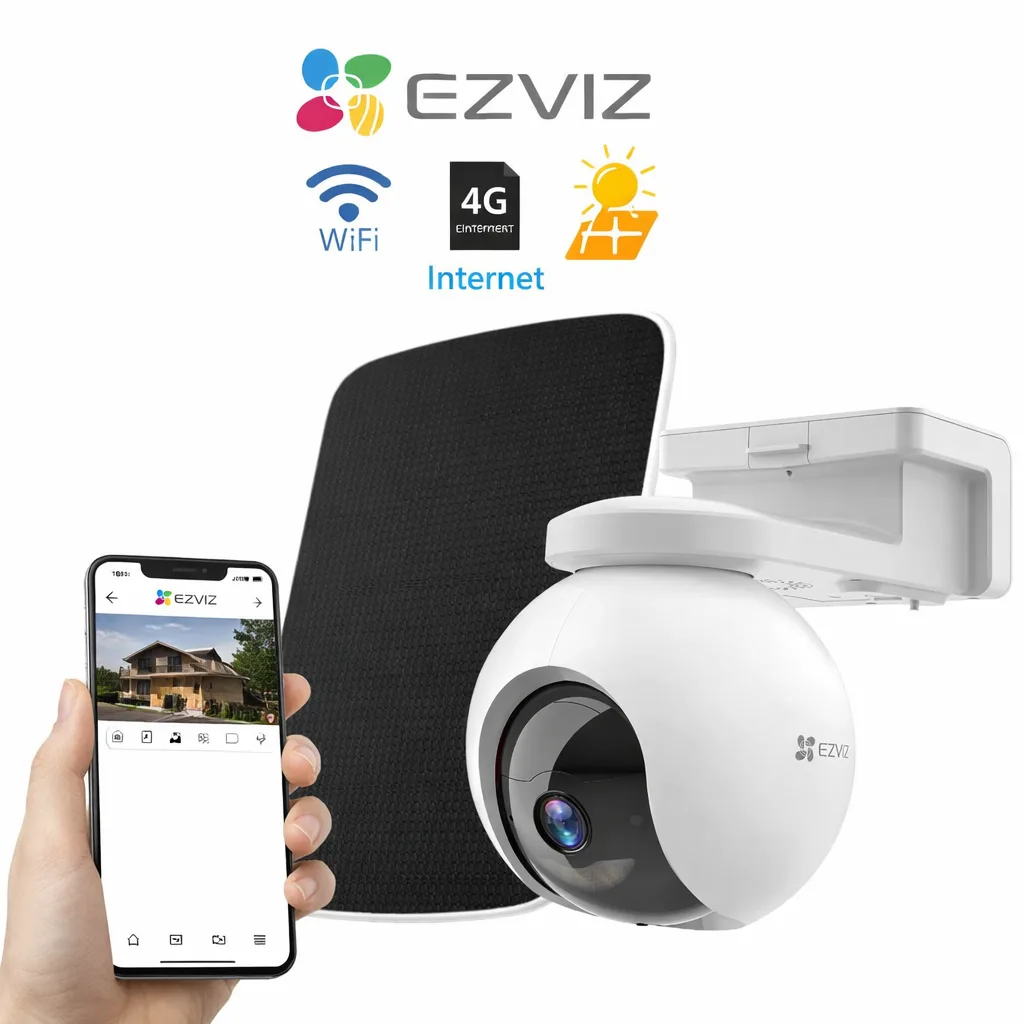 Kamera Solarna 4G kartica EB8 Sigurnosna Kamera sa Solarnim Panelom – Radi bez struje i Wi-Fi, podrška za SIM kartice, idealna za vikendice, njive i udaljene objekte