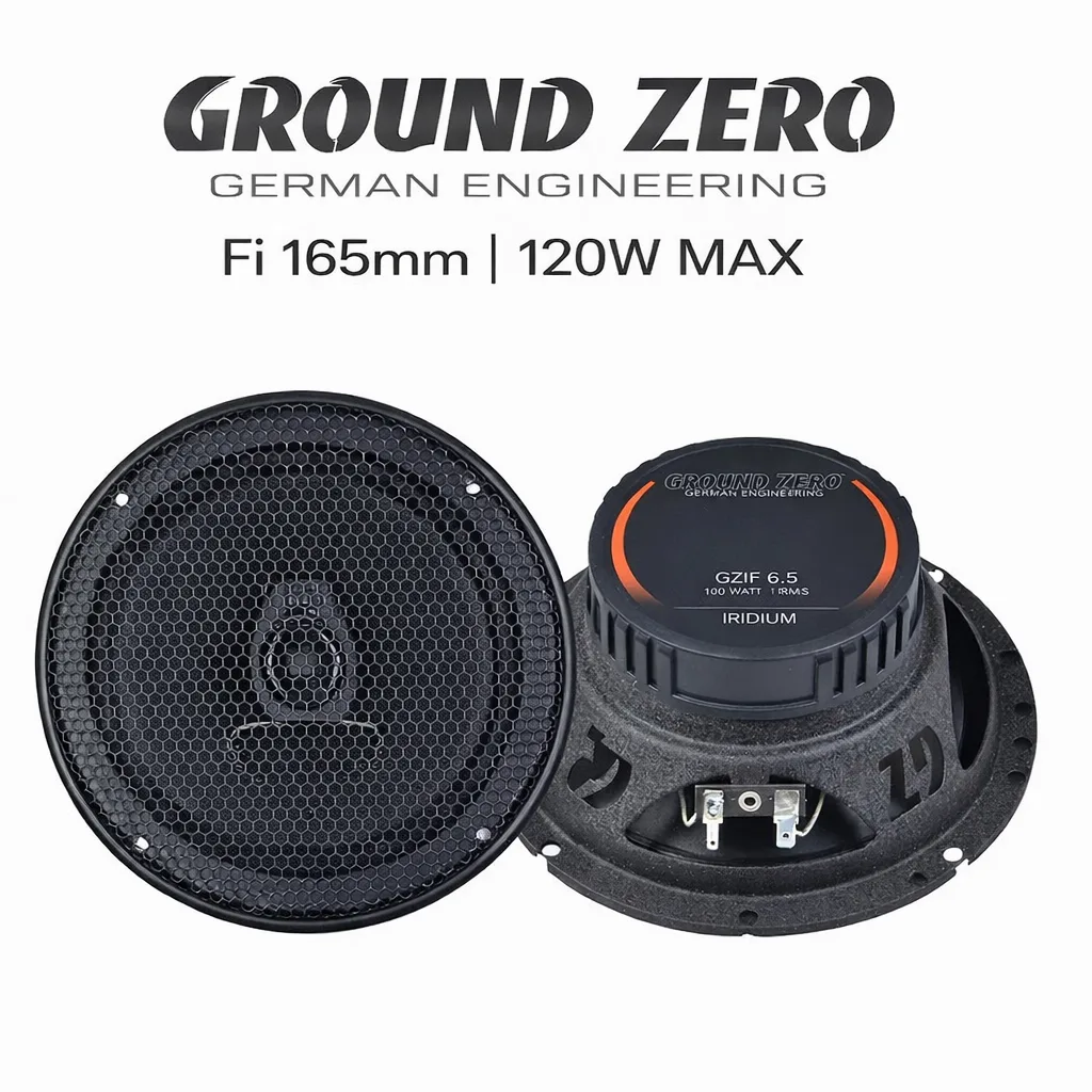 Ground Zero Iridium 165mm auto zvučnici – 80W RMS / 120W max, 2-sistemski, visok kvalitet zvuka, 4 Ohm, gumeno vešanje