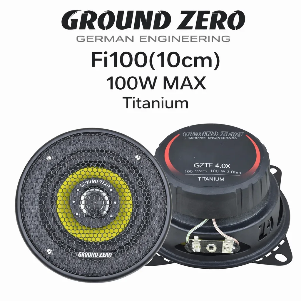 Auto zvučnici Ground Zero Titanium 100mm (10 cm) – 70W RMS / 100W max, dvosistemski, 3 Ohm, čelično kućište, čist i snažan zvuk