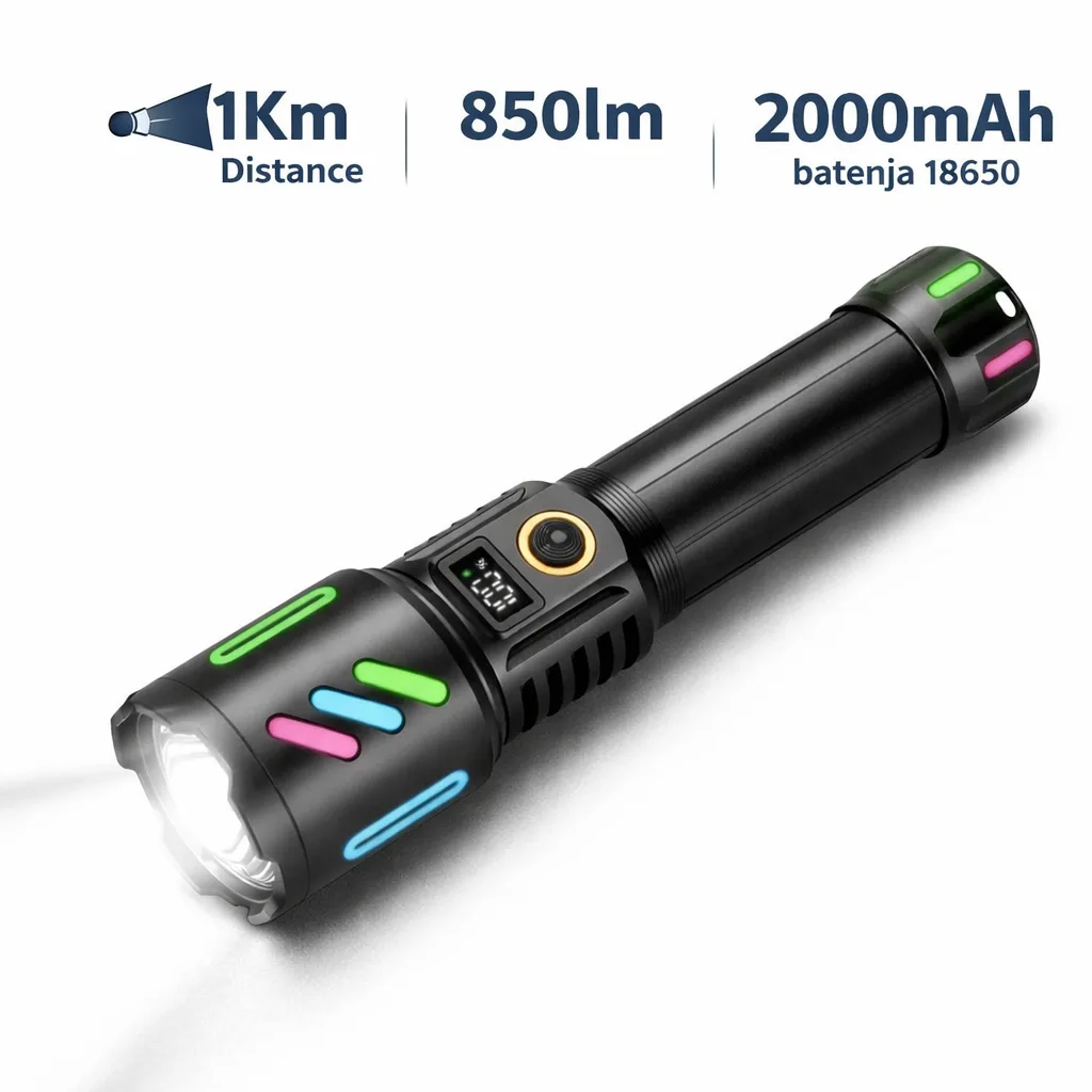 Ručna LED lampa WHITE LASER LED 850 lm – Domet do 1000 m | Punjiva USB-C 2000 mAh | PROSTO taktička baterijska lampa