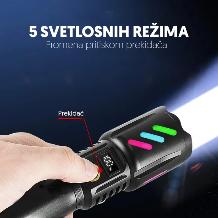 Slika 3 - Ručna LED lampa WHITE LASER LED 850 lm – Domet do 1000 m | Punjiva USB-C 2000 mAh | PROSTO taktička baterijska lampa