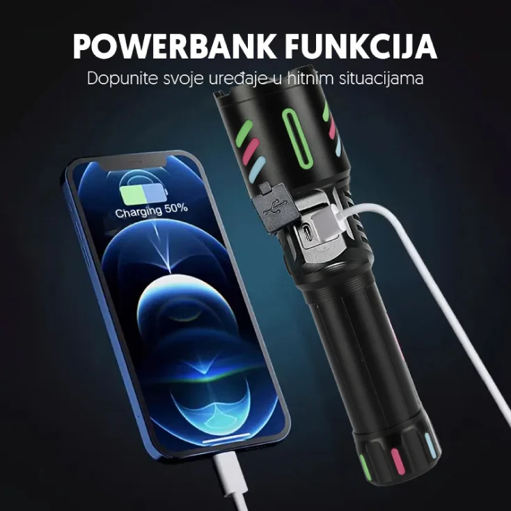 Slika 4 - Ručna LED lampa WHITE LASER LED 850 lm – Domet do 1000 m | Punjiva USB-C 2000 mAh | PROSTO taktička baterijska lampa