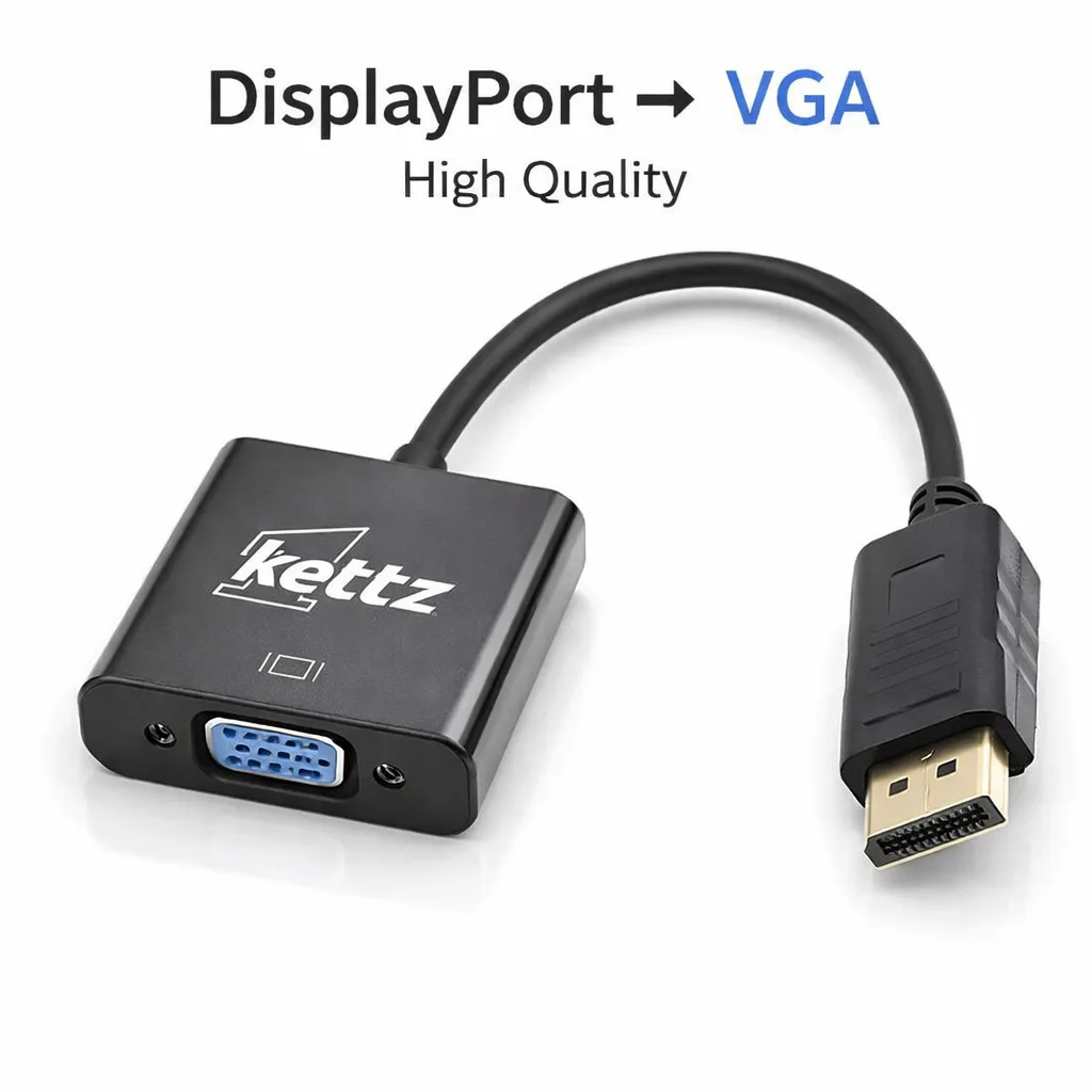 Prelaz DisplayPort muški DP na VGA ženski konvertor KT-DP2VG, DP 1.2, Crna, 13cm, Plug & Play, podrška za Full HD 1920x1200, CRT/LCD monitore, projektore, Dell/HP/Lenovo/Philips/nVIDIA/Samsung, video prenos, kompaktan i prenosiv